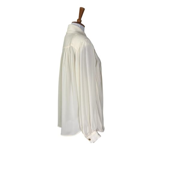 Vintage 80s Ivory Tie Neck Pleated Bouse by Ms. Chaus large - Picture 7 of 9